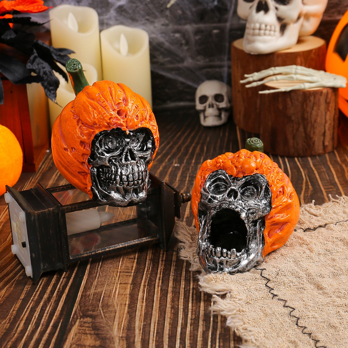 OutinBrew™ Halloween Skull Resin Ornament  Pumpkin Hat Decoration