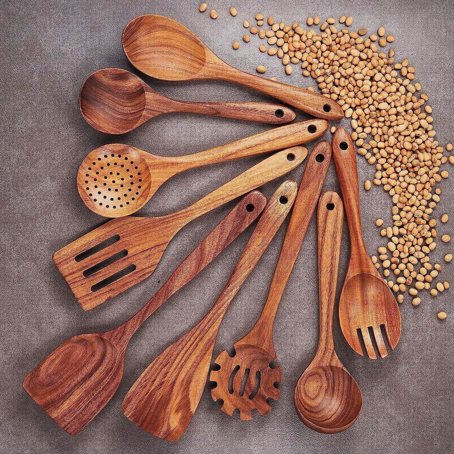 OutinBrew™ Teak Wood Spoon Set | Solid Wood Soup, Rice & Cooking Shovel