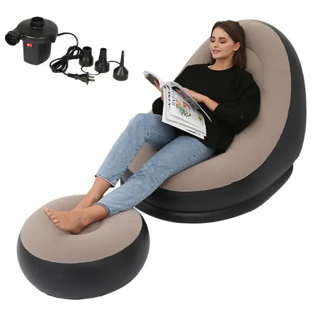 OutinBrew™ Inflatable Lazy Sofa Air Mattress with Leg Stool