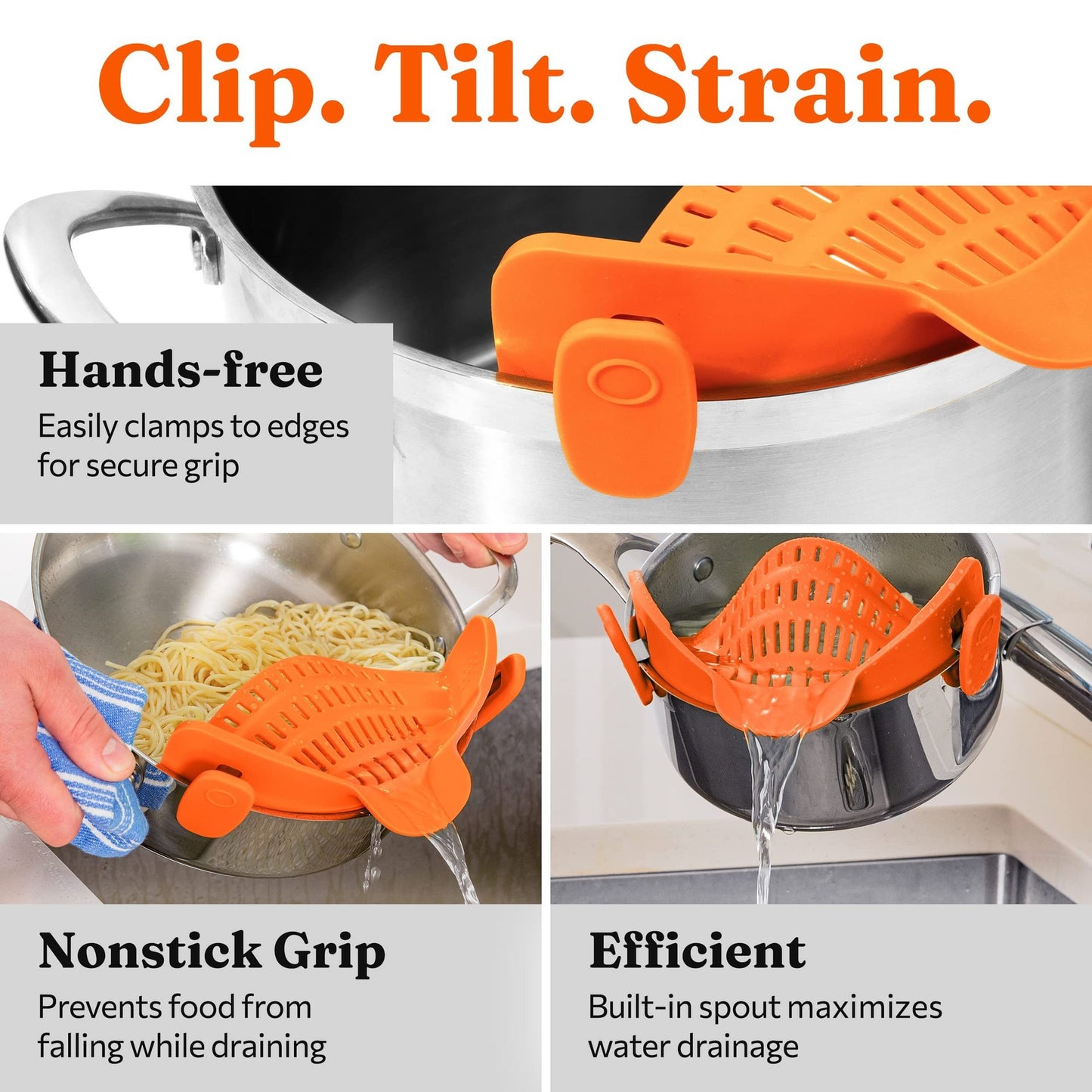 OutinBrew™ Silicone Pasta Filter  Clip-On Pot Edge Strainer