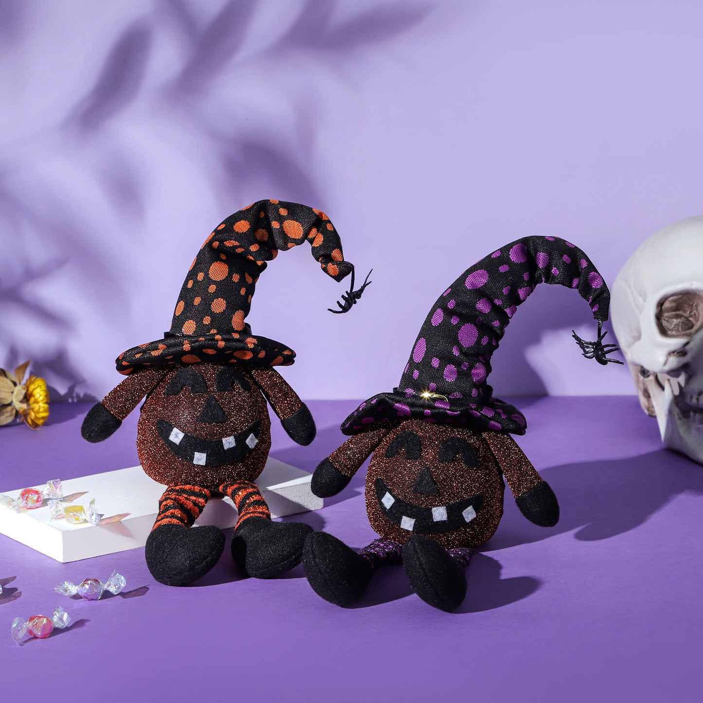 OutinBrew™ Halloween Wizard Hat Pumpkin  Glowing Spider Doll Decor