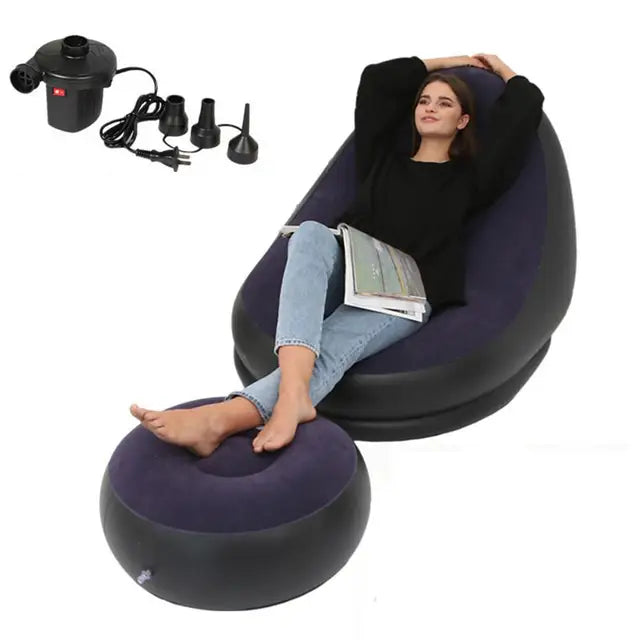 OutinBrew™ Inflatable Lazy Sofa Air Mattress with Leg Stool