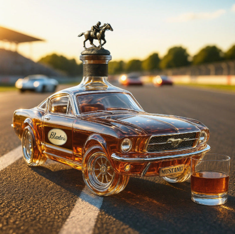 Stylish bar display featuring OutinBrew™ Police Car Whisky Bottle filled with whisky