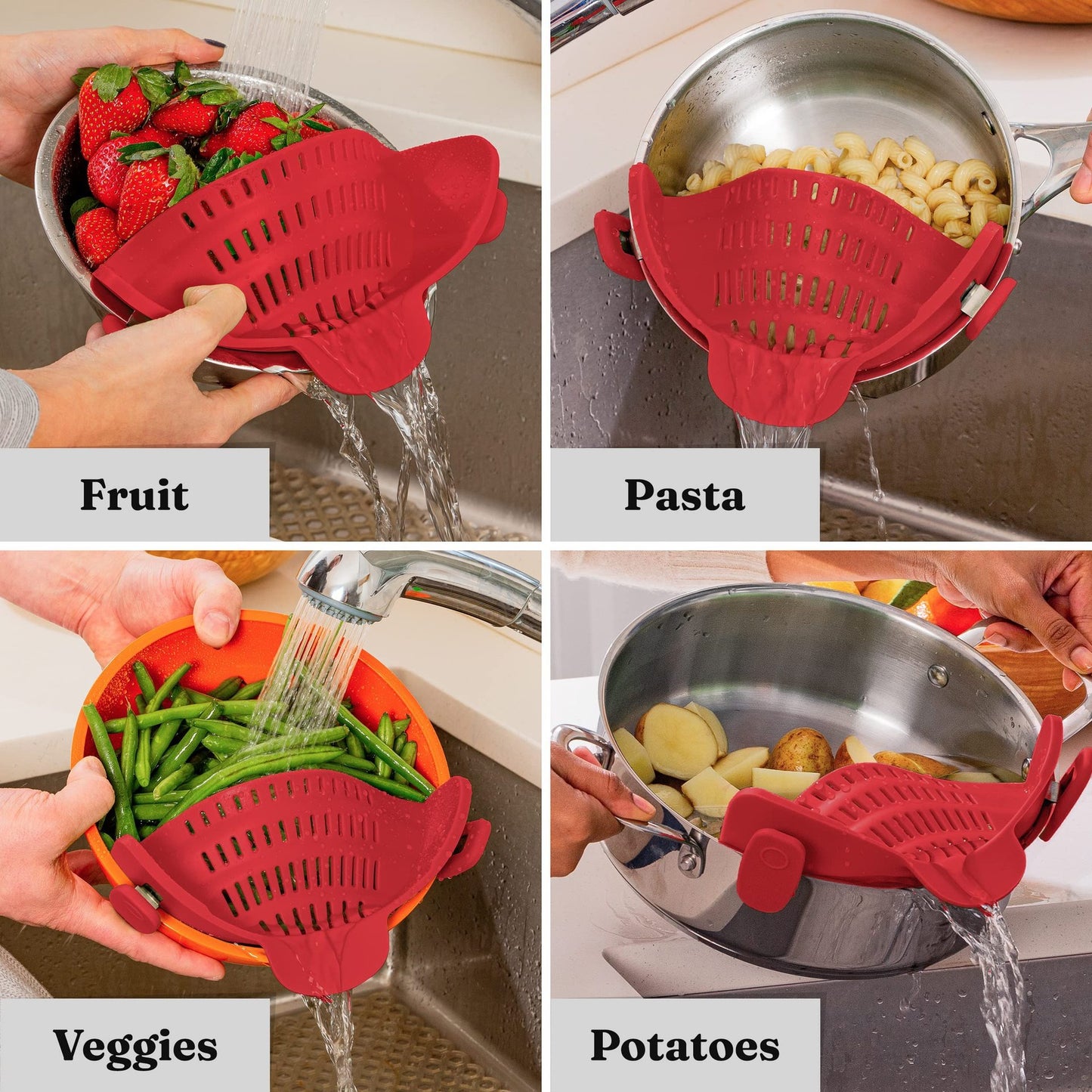 OutinBrew™ Silicone Pasta Filter  Clip-On Pot Edge Strainer