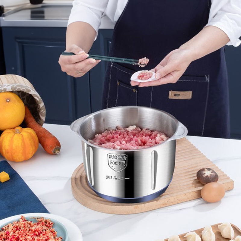 OutinBrew™ 5L electric food processor slicing and mixing vegetables in large stainless container