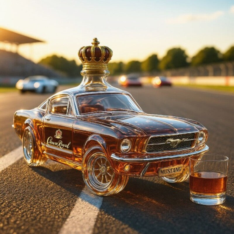Detailed view of OutinBrew™ police car whisky bottle made of premium crystal glass