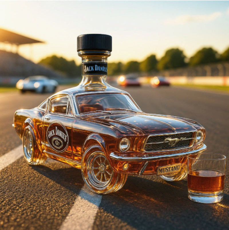 Detailed view of OutinBrew™ police car whisky bottle made of premium crystal glass