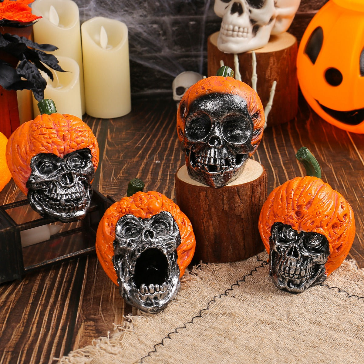 OutinBrew™ Halloween Skull Resin Ornament  Pumpkin Hat Decoration