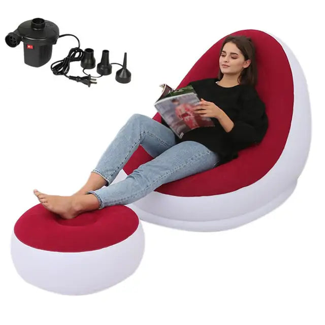OutinBrew™ Inflatable Lazy Sofa Air Mattress with Leg Stool
