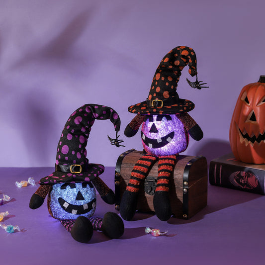OutinBrew™ Halloween Wizard Hat Pumpkin  Glowing Spider Doll Decor