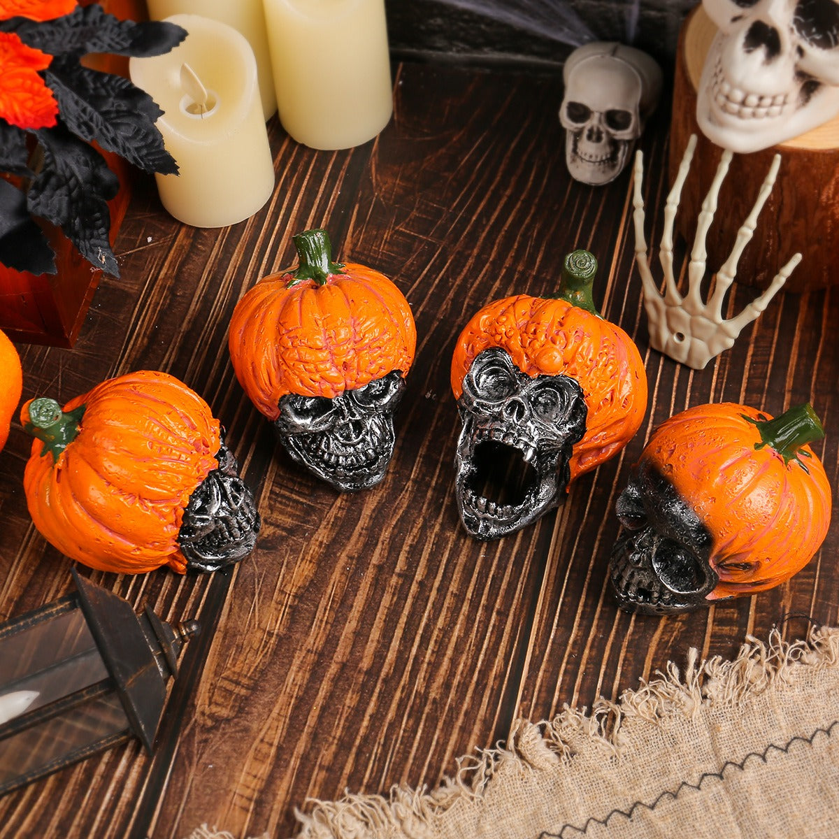 OutinBrew™ Halloween Skull Resin Ornament  Pumpkin Hat Decoration