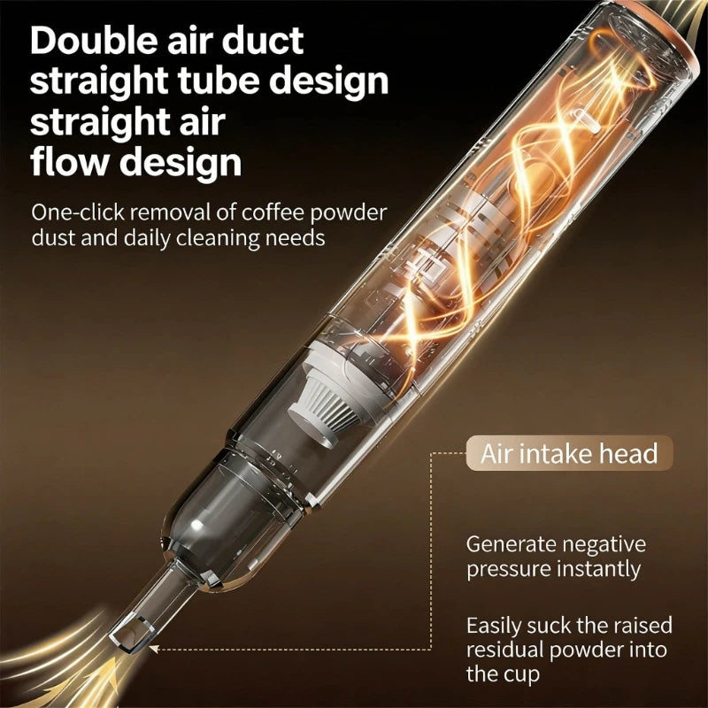 Cutaway view of the cleaner's straight air duct design with labeled air intake head