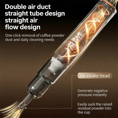 Cutaway view of the cleaner's straight air duct design with labeled air intake head