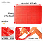 Diagram of the baking mat's dimensions: 39 x 26 cm (15.35 x 10.23 in), 150 g weight, and 2 mm thickness