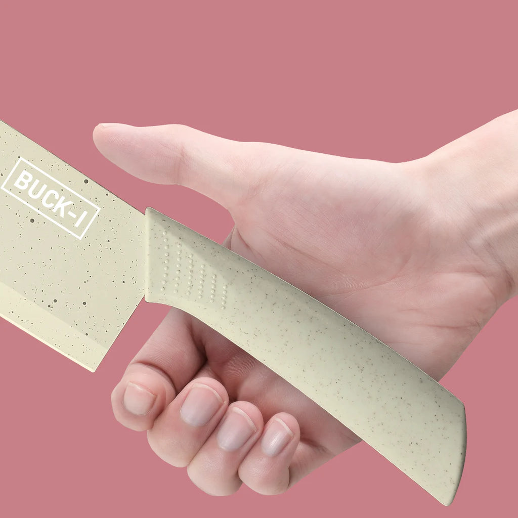 Close-up of a hand holding the cleaver knife handle to show its grip