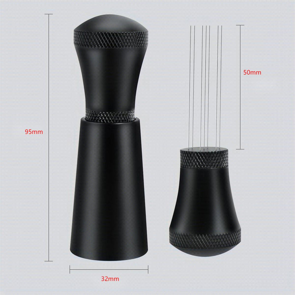 Coffee distribution tool and needle head with measurements showing a 95 mm handle and 50 mm needles